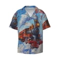 thumbnail image 2 of Lsque Cartoon Train Hot Air Balloon print Men's Cuban Collar Short Sleeve Shirt Summer Beachwear Casual Button Down Fashionable Vacation Leisure Shirt-Large, 2 of 7
