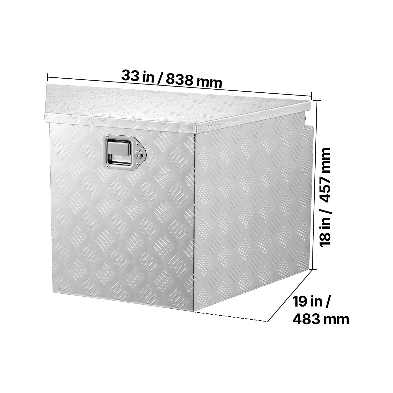 VEVOR Trailer Tongue Box, 33" x 19" x 18" Aluminum Trailer Tongue Tool Box, Heavy Duty Storage Organizer with Lock and Keys, Utility Tool Chest for Pickup Truck Bed, RV, SUV, Off-Road Vehicle, Silver