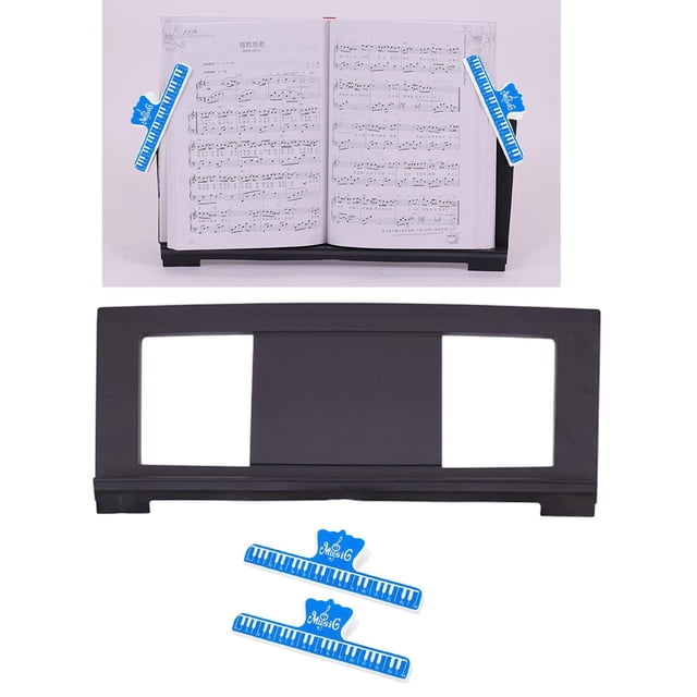 Soporte de música para Piano electrónico, soporte para libros de música, soporte para libros de lectura con 2 Clips, soporte para libros con teclado clips azules
