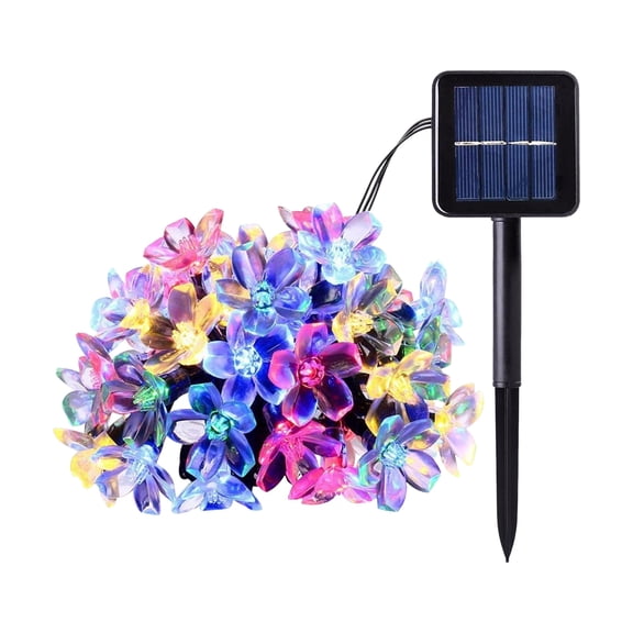 Pebbuoy 7/12M Solar Cherry Blossom Fairy Light Adjustable 8 Modes Waterproof Outdoor Camping Wedding Party Garden Yard Colorful LED Flower Decoration Lamp