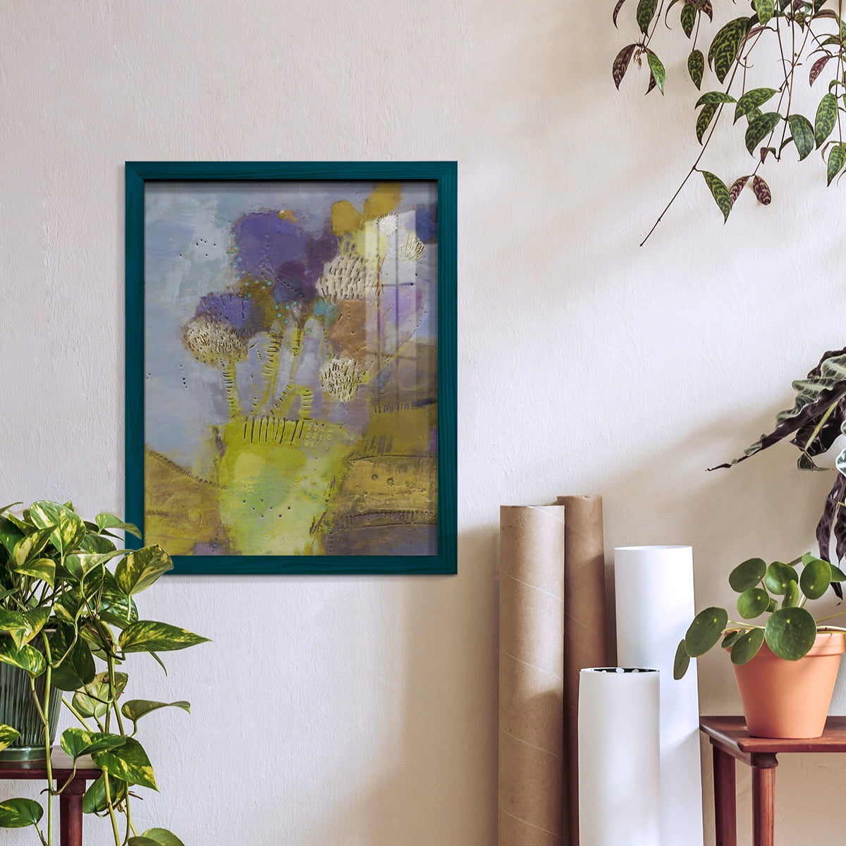 Blumen II -Framed Print w/glass-Ocean Blue