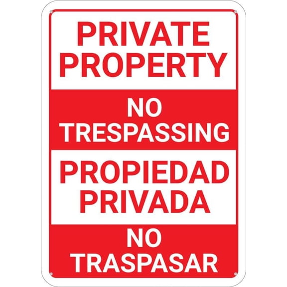 Bilingual Private Property No Trespassing Wall Sign Outdoor Metal Sign - 12 X 8 Metal Signs For Business, Workplace, Office, Home, Delivery Signs, Road Signs, Garden Signs