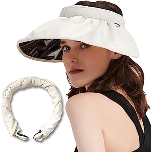 Visera para mujer, gorra con visera anti-UV, sombrero de playa de ala ancha, gorra de protección solar, UPF50+, para ocio al aire libre, viajes a la playa, correr