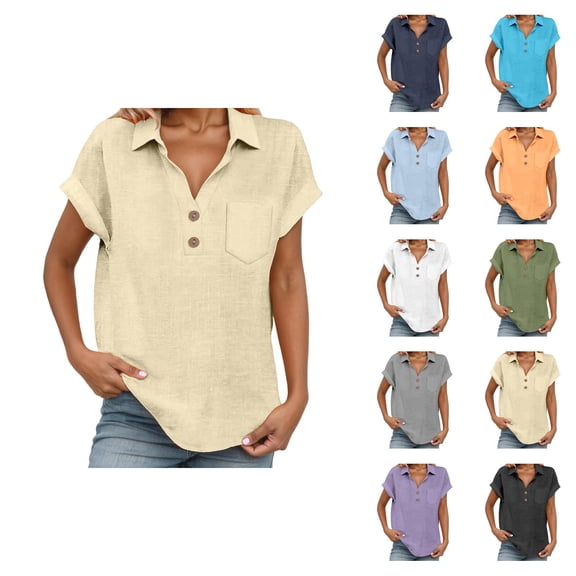 T Shirts for Women 2026 Summer Short Sleeve V Neck Collared Business Casual Office Work Tshirt Blouse