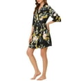thumbnail image 4 of INSPIRE CHIC Women's Silk Robes 3/4 Sleeves Tie Waist Floral Satin Pajamas S Black, 4 of 6