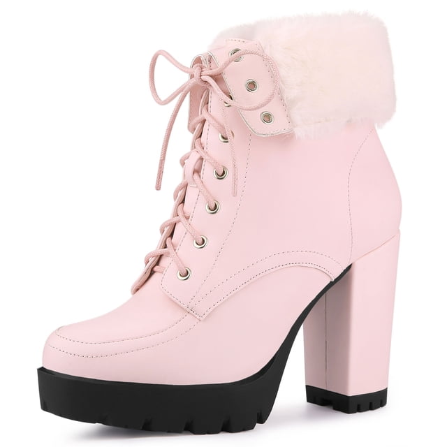 Unique Bargains Women's Platform Chunky Heel Lace Up Foldable Ankle Boots