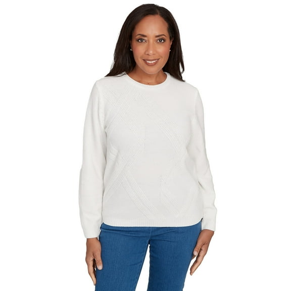 Alfred Dunner Womens Petite Cable Chenille Pullover Sweater