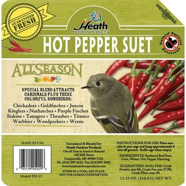 Heath Outdoor Products Wild Bird Suet Cake Hot Pepper Squirrel Proof Suet 12 Pack