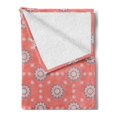 thumbnail image 2 of Moroccan Soft Flannel Fleece Throw Blanket, Floral Framework Faded Leaf Ornaments Old Fashioned Blossoms, Cozy Plush for Indoor and Outdoor Use, 70" x 90", Coral Peach Blue, by Ambesonne, 2 of 5