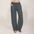 thumbnail image 2 of DDAPJ pyju Womens Summer Fashion Linen Pants Elastic Waist Comfy Straight Wide Leg Pants Solid Casual Loose Fit Drawstring Trousers with Pockets Daily Sales Gray S, 2 of 6