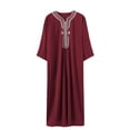thumbnail image 7 of Yaoyar Men's Muslim Clothes V-Neck Short Sleeve Plus Size Thobe Kaftan Loose Casual Solid Color Breathable Soft Thobe, 7 of 7