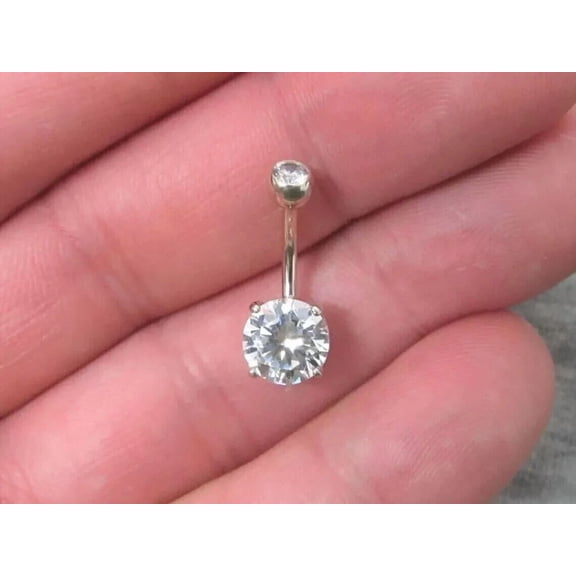 2Ct Round Cut Simulated Diamond Women's Belly Button Flower Body Piercing 14K White Gold Plated Silver