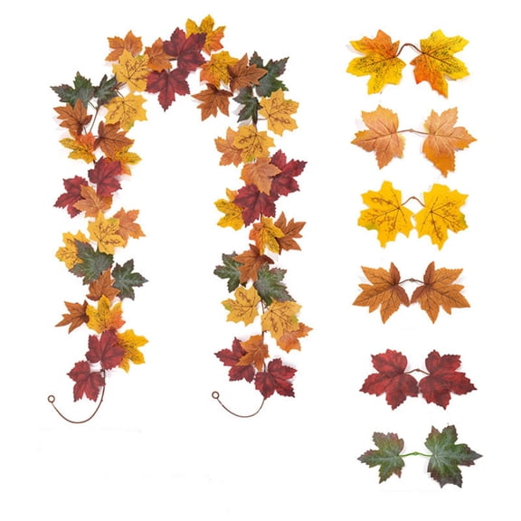 Fall Maple Leaf Garland,Hanging Artificial Garland Thankgiving Decorations for Home,Wedding Party Fireplace Mantle Decor 6.56FT