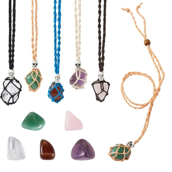 1set Fashewelry Necklaces Making Kits Including Beads and Adjustable Waxed Cord Macrame Pouch Necklace Making Mixed color 17-3/8~18-1/2 inch(44~47cm)