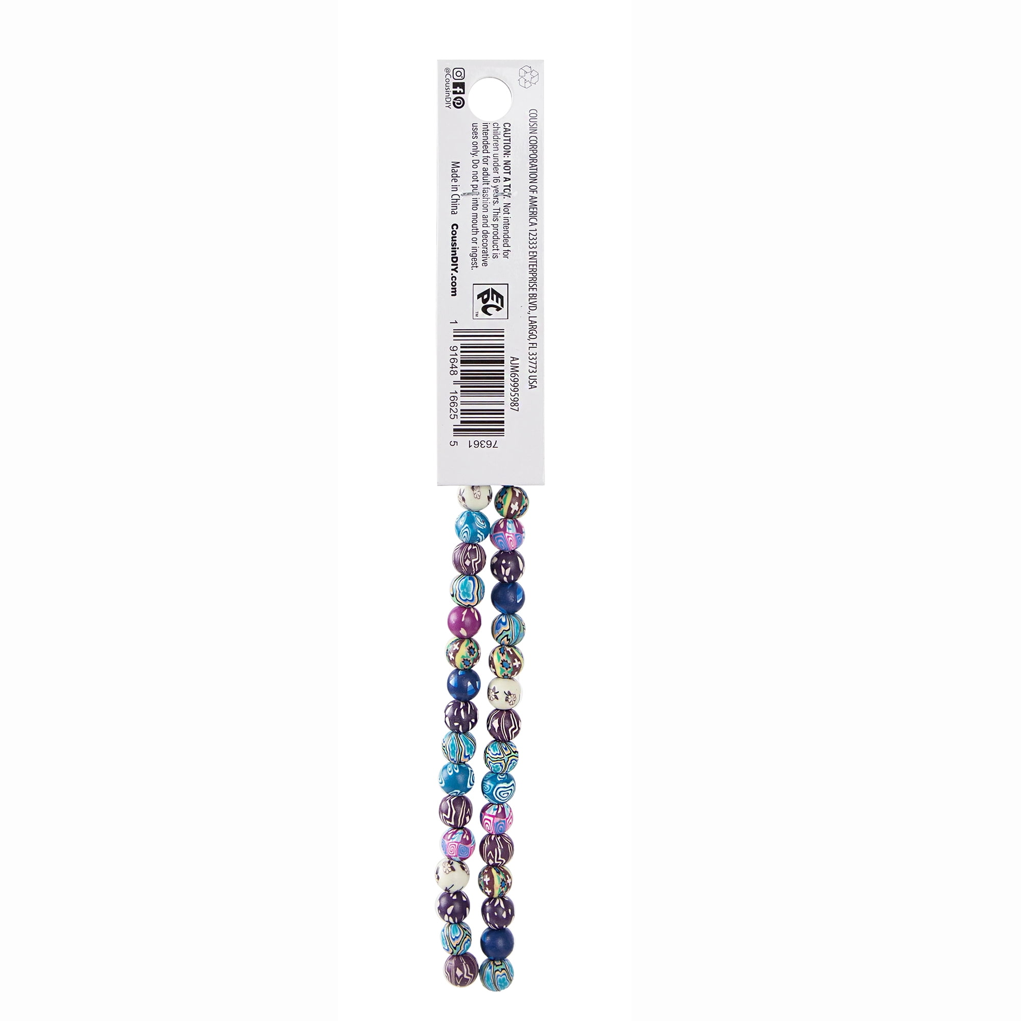 Cousin DIY Multi-Color Polymer Clay Beads, 2-Strand, 14 Inches, 46 Piece Set for Adults