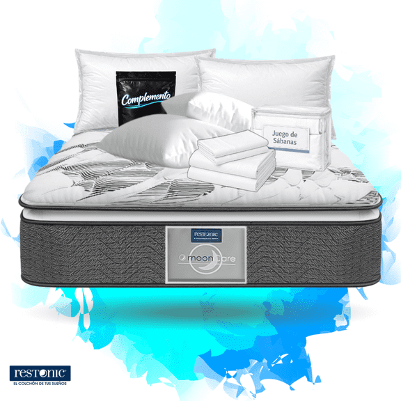 Colchón Matrimonial MoonCare Antiácaros + Almohadas Standar + Juego de Sabanas + Complemento