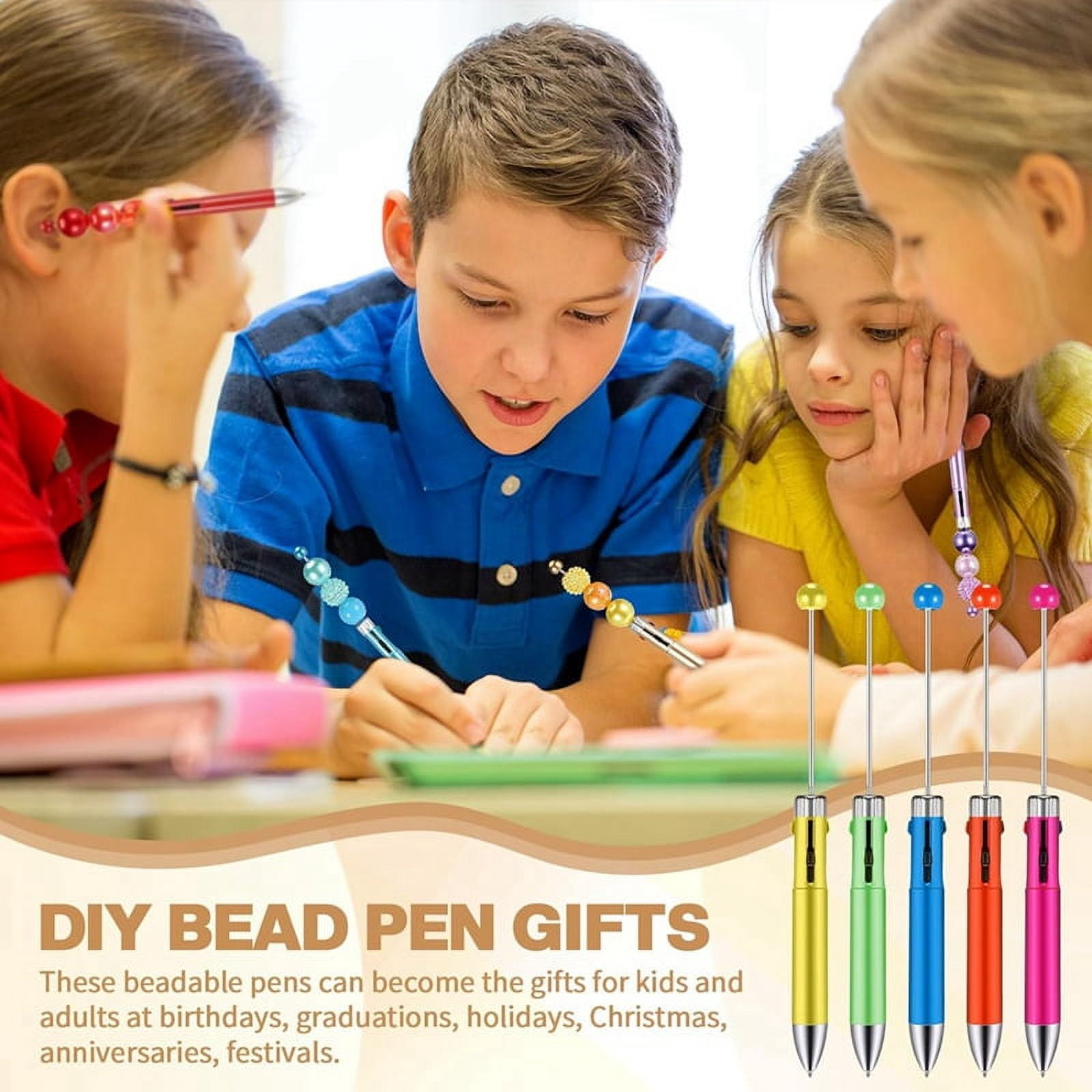 50Pc Plastic Beaded Pens Bulk Multicolor Cute 1.0mm Beaded Pens 4-in-1 Beaded Ballpoint Pens Making Graduation SuppliesB