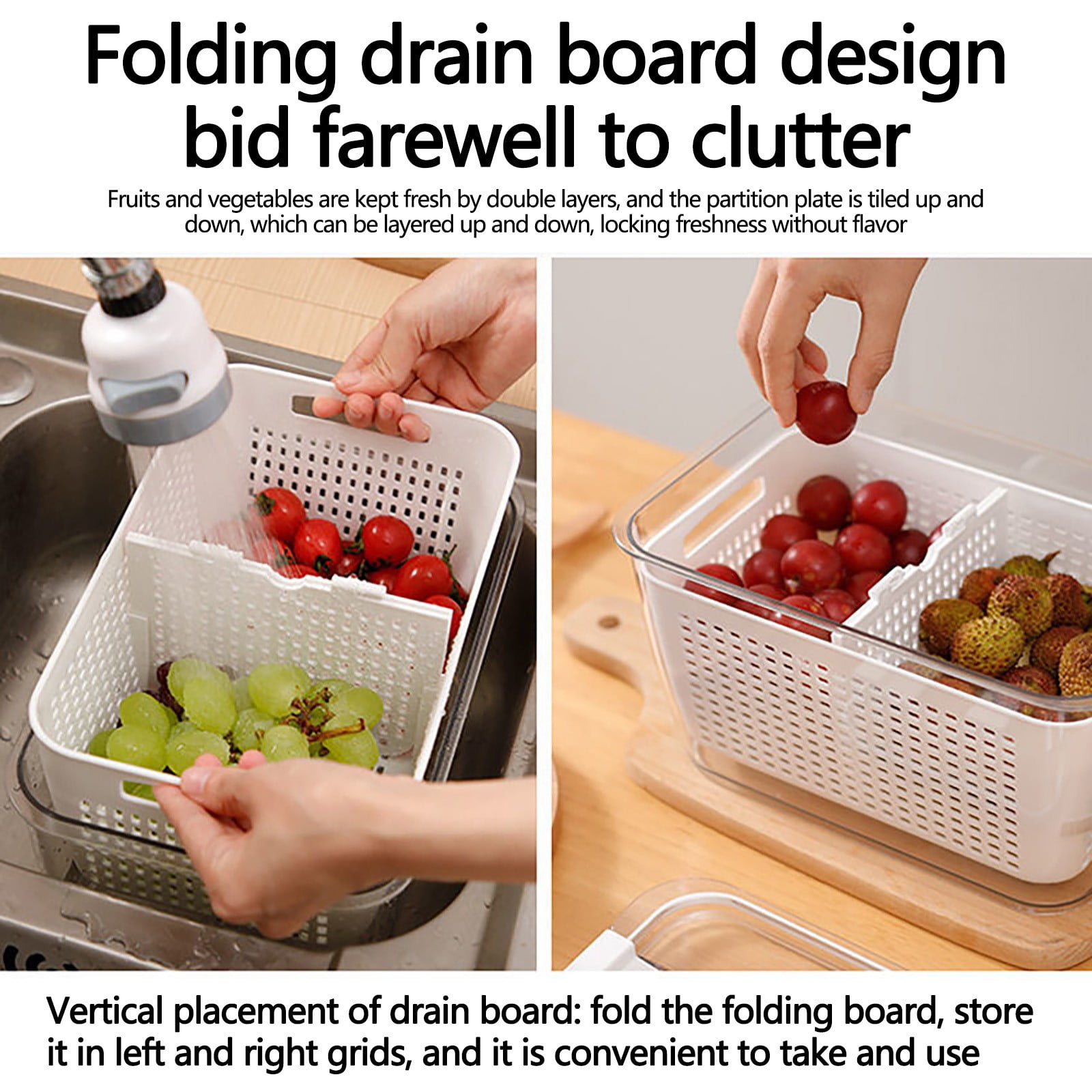 Wovilon Baskets Fruit Vegetable Storage Containers For Fridge Draining Fresh Containers 3 In 1 Produce Storage Containers Large Organizer Bins With Lid Colander