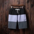 thumbnail image 3 of Owordtank Mens Summer Capris Flat Front Shorts Beach Color Block Cotton Bermuda Shorts, 3 of 7