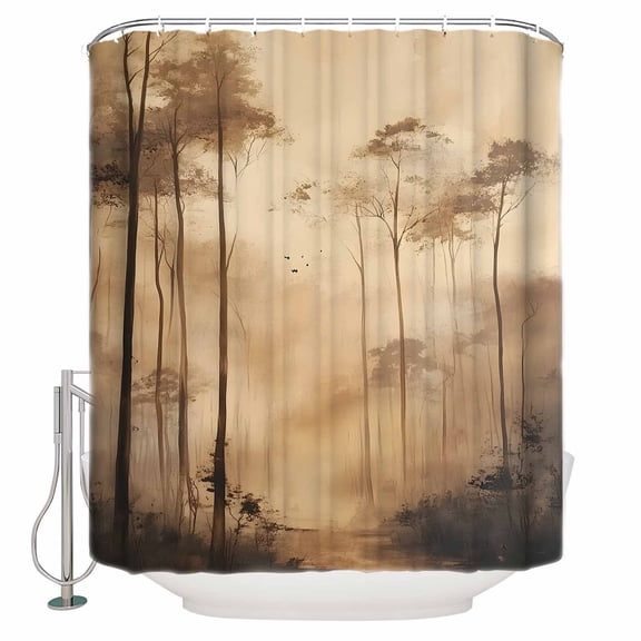 Extra Long Shower Curtain 72x84 Inch, Brown Forest Shower Curtain Waterproof Bathroom Decor Mysterious Vintage Farmhouse Tree Fabric Bath Curtain Set Accessories with Hooks