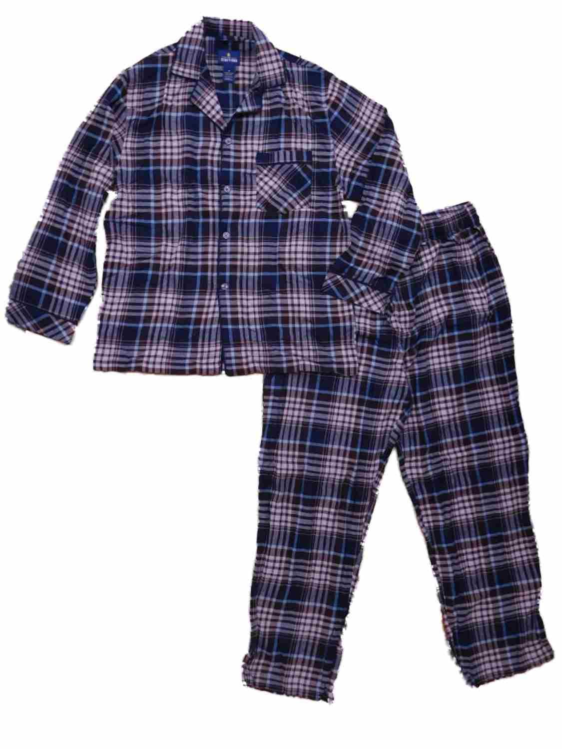 Stafford Mens 2pc Blue/Brown Plaid Flannel Shirt & Pants Sleepwear