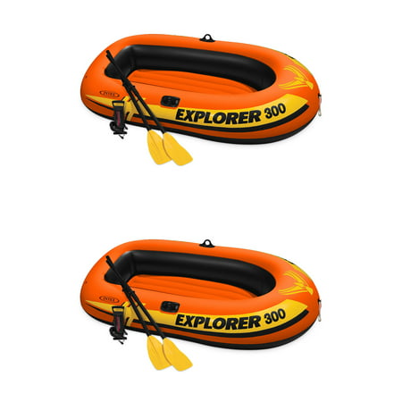 Intex Explorer 300 Compact Fishing 3 Person Raft Boat w/ Pump & Oars (2