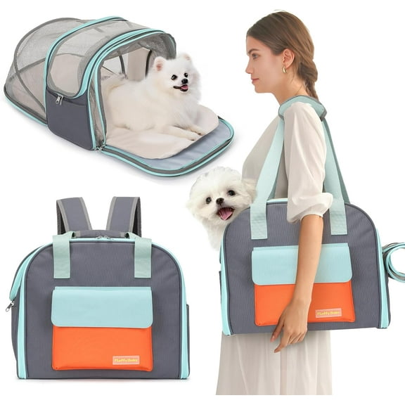 Expandable Pet Carrier Backpack, Cat Carrier Backpacks with Breathable Mesh for Cats Small Dogs Puppies Up to 25 Lbs Airline Approved Waterproof Travel Carrier with Safety Buckle for Hiking & Flights