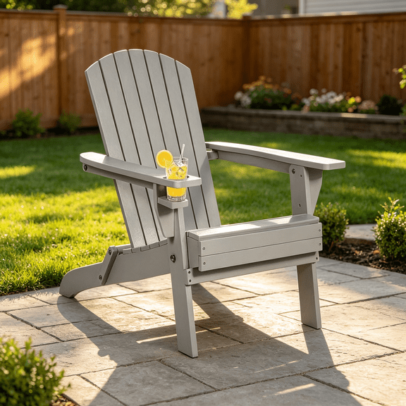 Nalwort Adirondack Chairs, Outdoor Wooden Lawn Chairs with Cup Holder, Patio Chair for Garden,Yard,Poolside,Backyard, 350lb Weight Capacity (Gray) 