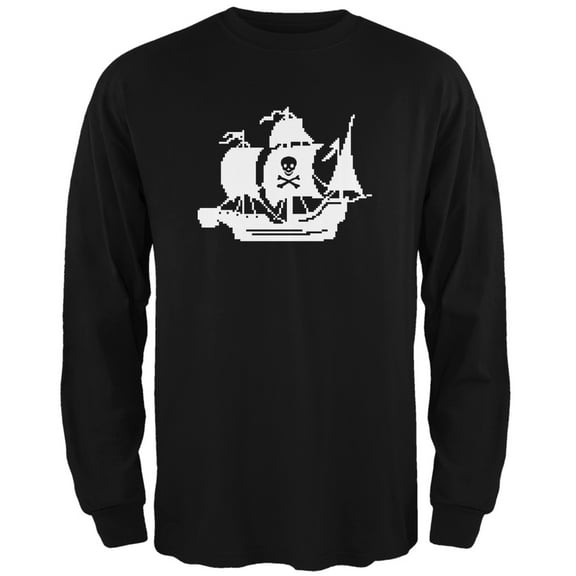 8-Bit Pirate Ship Black Adult Long Sleeve T-Shirt - 2X-Large
