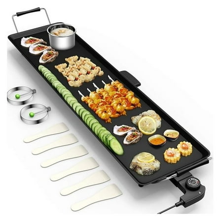 Electric Griddle Teppanyaki Grill, Nonstick Countertop Grill with Temperature Control, 35" BBQ Grill for Indoor/Outdoor Cooking, 2000W