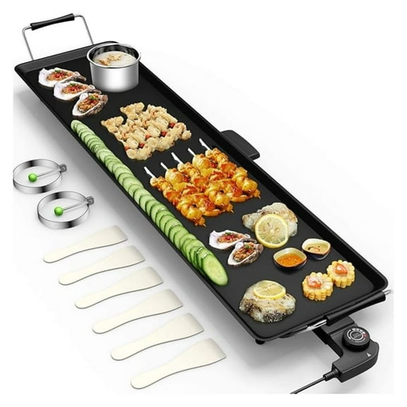 Electric Griddle Teppanyaki Grill, Nonstick Countertop Grill with Temperature Control, 35" BBQ Grill for Indoor/Outdoor Cooking, 2000W