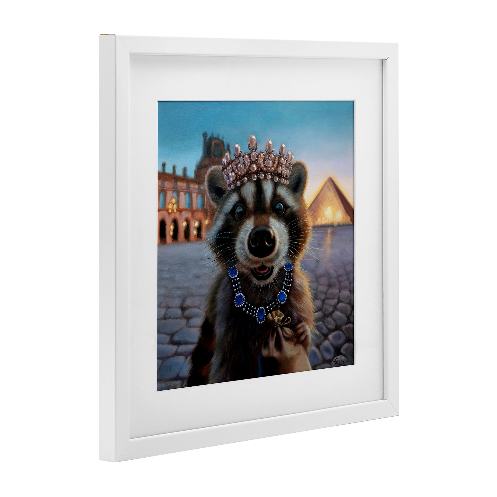 Stupell Industries Louvre Loot Raccoon White Framed Print Under Glass, design by Lucia Heffernan