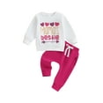 thumbnail image 1 of Diconna Bambin Fille Automne Vêtements LetterHeart Imprimer Col Rond à Manches Longues Pull Pantalons Longs Tenue, 1 of 9