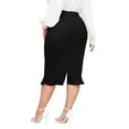 thumbnail image 2 of POSESHE Women's Plus Size Pencil Skirt For Work, Black Office Skirts For Women, Fashion Ruffle-Trim Business Skirts, 2 of 5