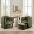 thumbnail image 1 of MALOL Upholstered Velvet Barrel Accent Chair Set of 2 with Storage Ottoman, Morden Living Room Side Tub Chair, Single Sofa Armchair with Lounge Seat for Bedroom/Reading Spaces, Green, 1 of 8