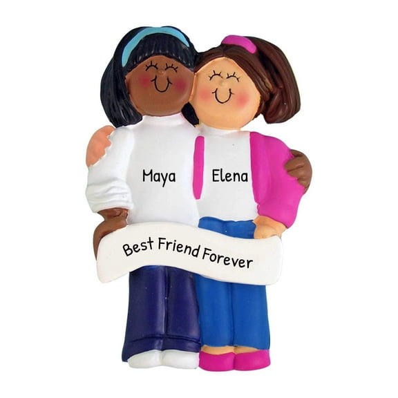 Ornaments by Elves Personalized African-American & Brunette Besties Christmas Tree Ornaments .25lbs