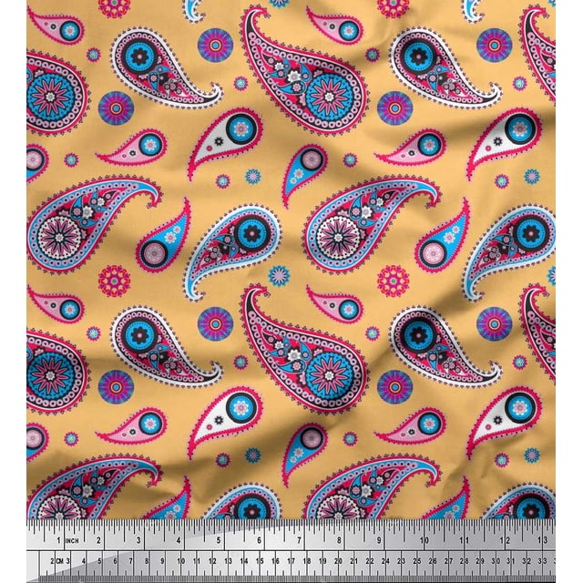 Soimoi Modal Satin Fabric Artistic Paisley Print Fabric by Yard 42 Inch Wide