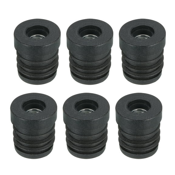 6Pcs Inserts for Round Tubes with M6 Thread, for 19mm/0.75" OD Round Tube, Round Black Plastic Plug Caster Insert Chair