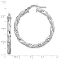 thumbnail image 4 of Sterling Silver Rh-Plated Satin Polished Twisted 3X35mm Hoop Earrings (38.1 X 36.8) Made In Italy qe13186, 4 of 5