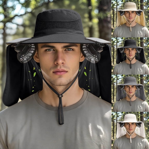Kcolen Mens Sun Hat Solar Powered Wide Brim Sun Hat with Built-in Fan and Neck for Outdoor Heat Wide Brim Sun Hat