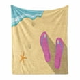 thumbnail image 1 of Flip Flop Soft Flannel Fleece Blanket, Pinky Beach Thong and Starfish on Grainy Looking Sands by the Waves, Cozy Plush for Indoor and Outdoor Use, 50" x 60", Seafoam Pink and Cream, by Ambesonne, 1 of 6