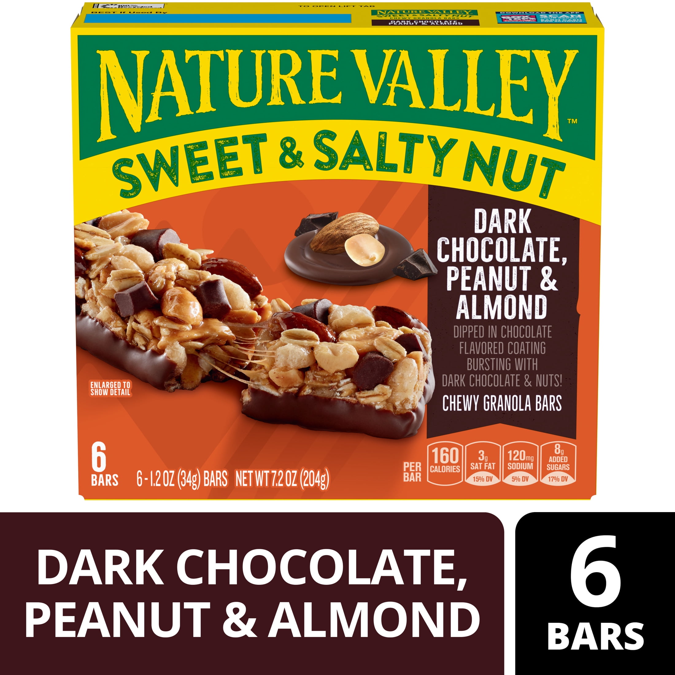 (12 pack) Nature Valley Sweet and Salty Nut Bars, Dark Chocolate Peanut Almond, 6 Bars, 7.2 oz