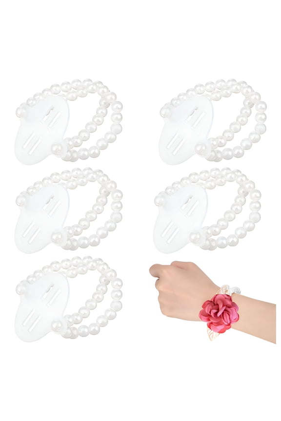 6 Pcs Corsage Wristlet Bands Elastic Plastic Beads Wrist Corsage Bracelets Bands Wristlets Stretch Faux Pearls Wristband for Wedding Party Pearl Bracelet
