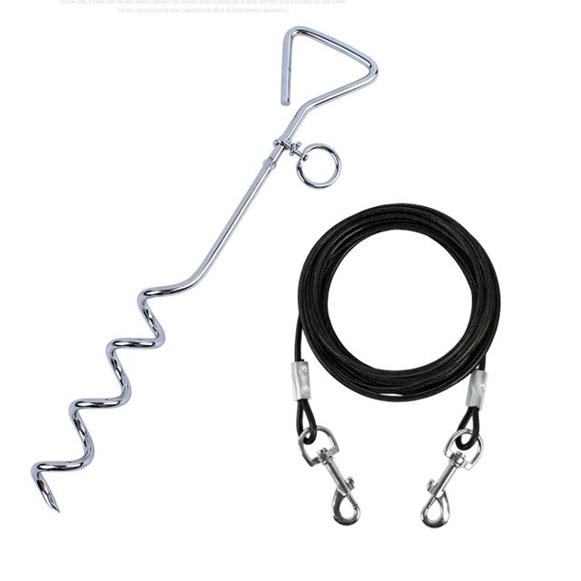Xiao Hua Juego de correa y estaca de madera para perros, ideal para perros grandes en patios, anclaje al suelo para perros al aire libre, ideal para acampar en patios, parques y playas (negro)