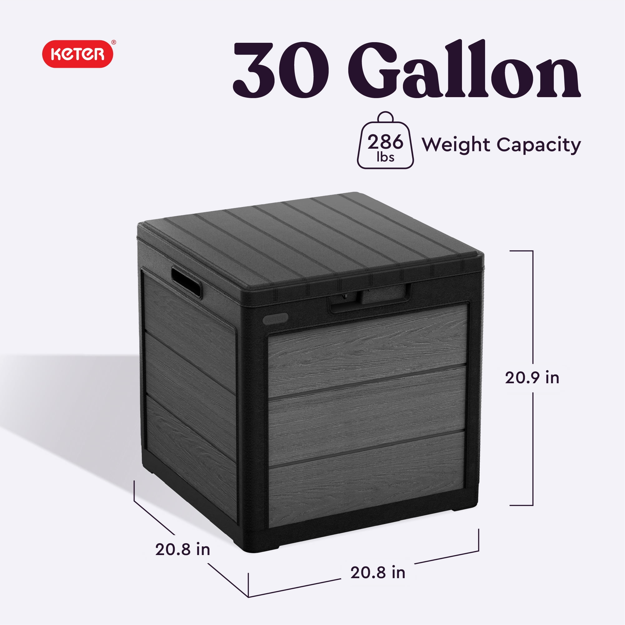 Keter Cortina 30 Gallon Resin Deck Box for Patio Furniture, Pool Accessories, and Storage for Outdoor Toys, Grey/Black