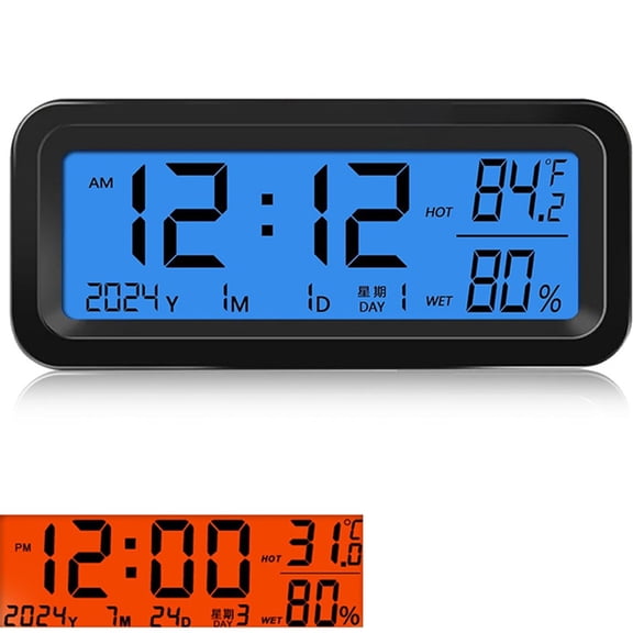 QIFEI Solar Mini Digital Clock for Car Dashboard Display,Date,Temperature (Blue Red)