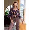 thumbnail image 6 of V neck Blouses for Women Dressy Casual 3/4 Sleeve  Floral Print Tops Loose Flowy Tops Embroidered Shirts, 6 of 7