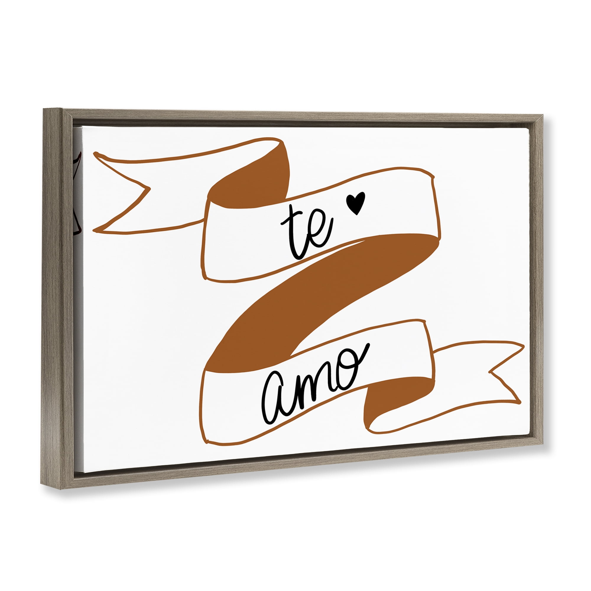 Stupell Industries Te Amo con Cinta Inspirational Quotes & Sayings Painting Brown Floater Framed Art Print Wall Art, 25 x 17