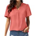 thumbnail image 1 of Mujeres sueltas casual manga corta cuello pico sólido casual blusa camiseta túnica tops OAVQHLG3B Store  lin121212, 1 of 5