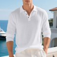 thumbnail image 6 of Men's Linen Shirts Casual Long Sleeve Polo Shirts Classic Button Down Collared Golf T-Shirts Lightweight Fall Tops, 6 of 9
